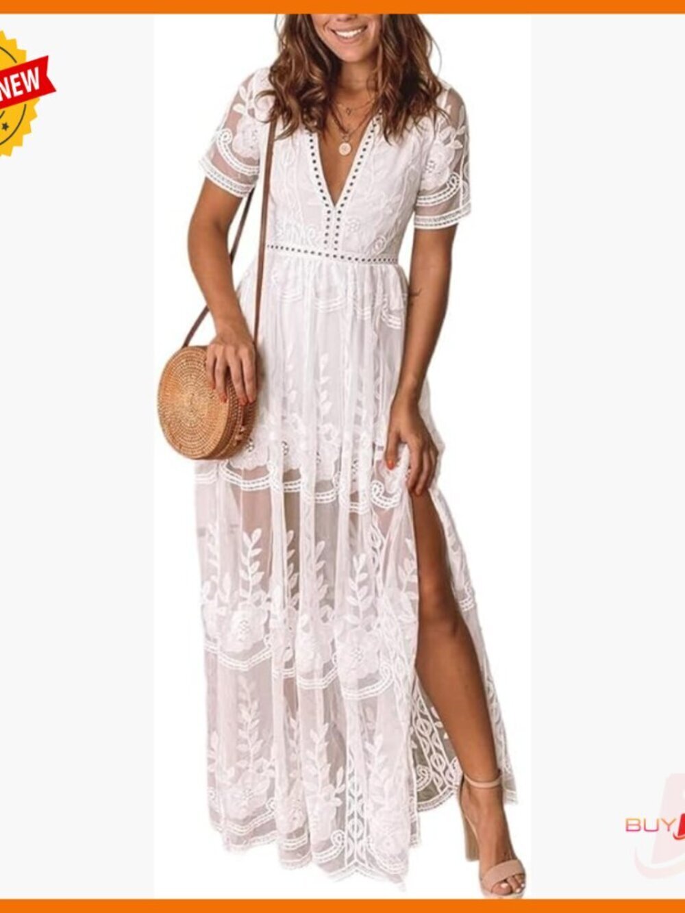 Deep V-Neck Lace Romper Dress, Short Sleeve, Long Maxi, Wedding Guest